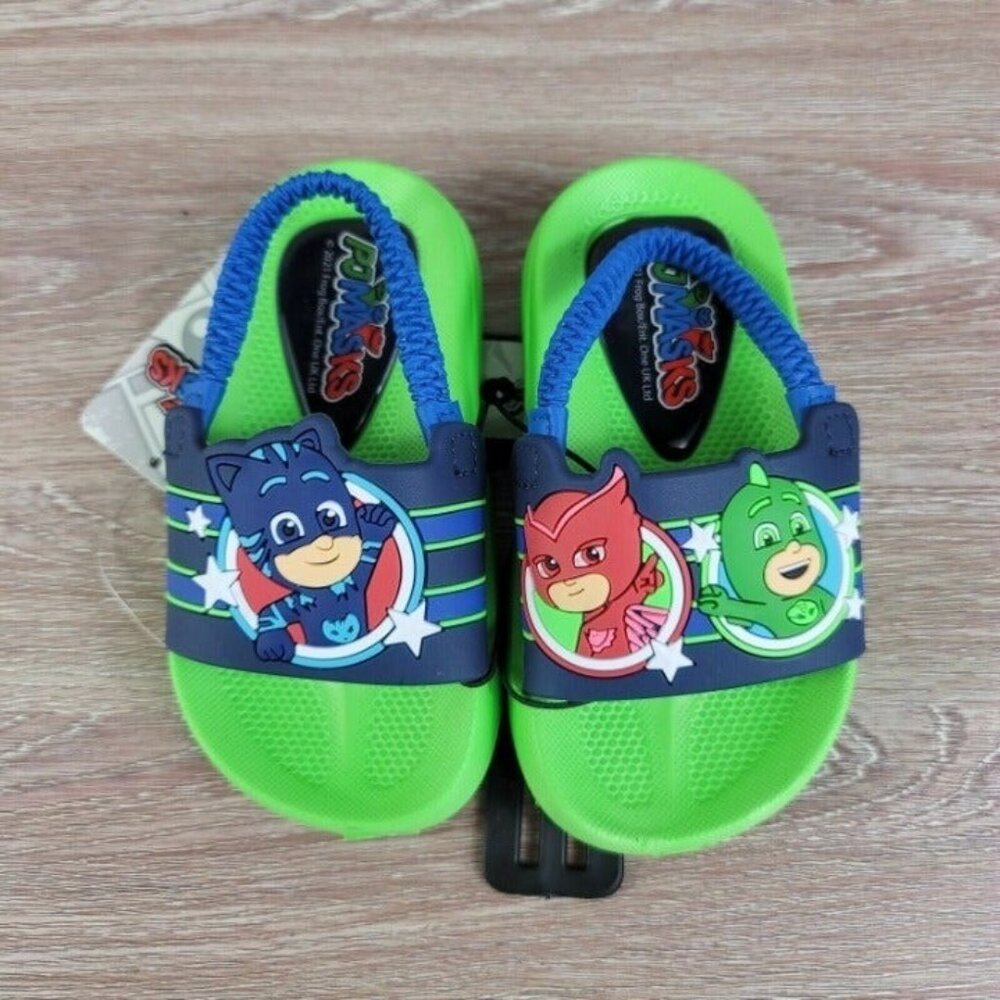 NEW PJ Masks Sandals Toddler Little Boys Slides Size 5/6 Cat Boy Gekko Flip Flop